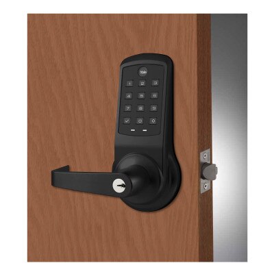 Yale nexTouch Cylindrical Z-Wave Plus v2 Pushbutton Lock, Augusta Lever, Black Suede